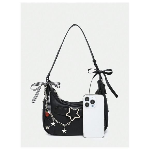 Y2K Underarm Shoulder Bag Studded Hobo Handbag Small Purses Black One >:( - Picture 5 of 6